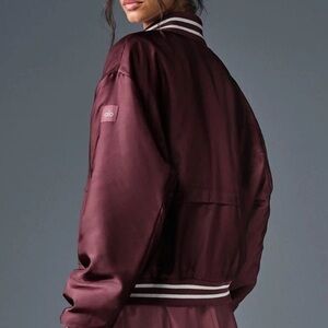 Brand New ALO YOGA Afterglow Varsity Jacket Burgundy Truffle